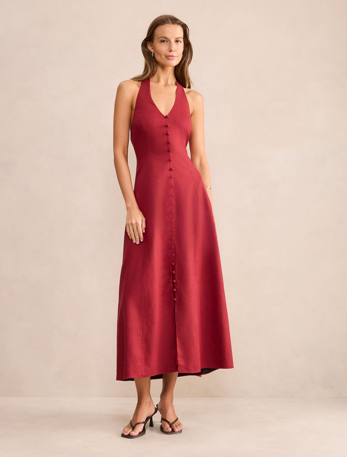 Ina Button Down Midi Dress Pomegranate Forever New