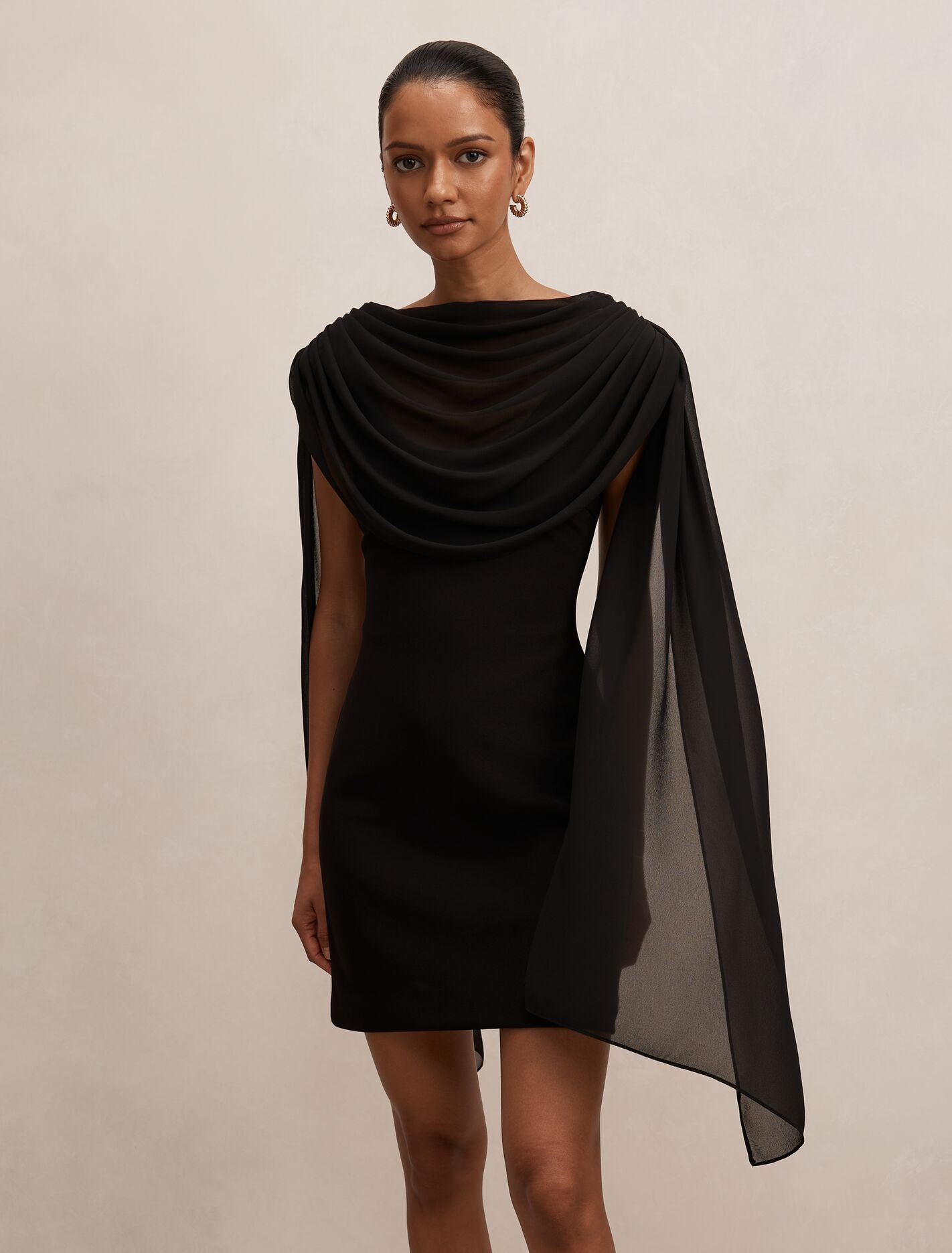 Bowie Petite Mini Dress With Shawl Black Forever New