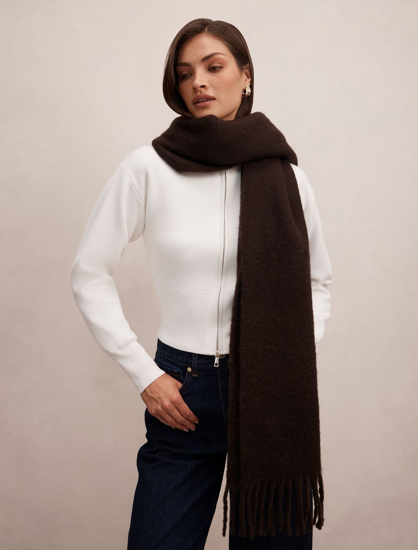 Brianna Brushed Scarf 0 Chocolate Forever New