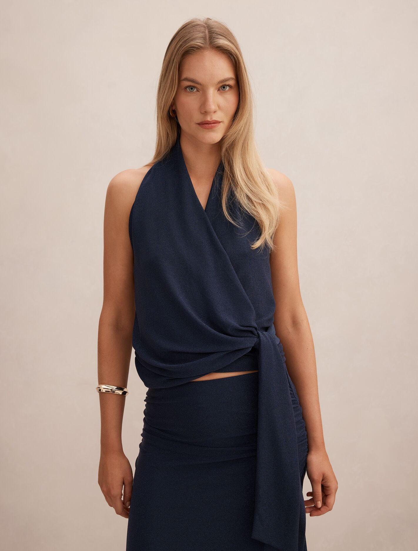 Gianna Wrap Halter Top Deep Blue Co-Ord Forever New