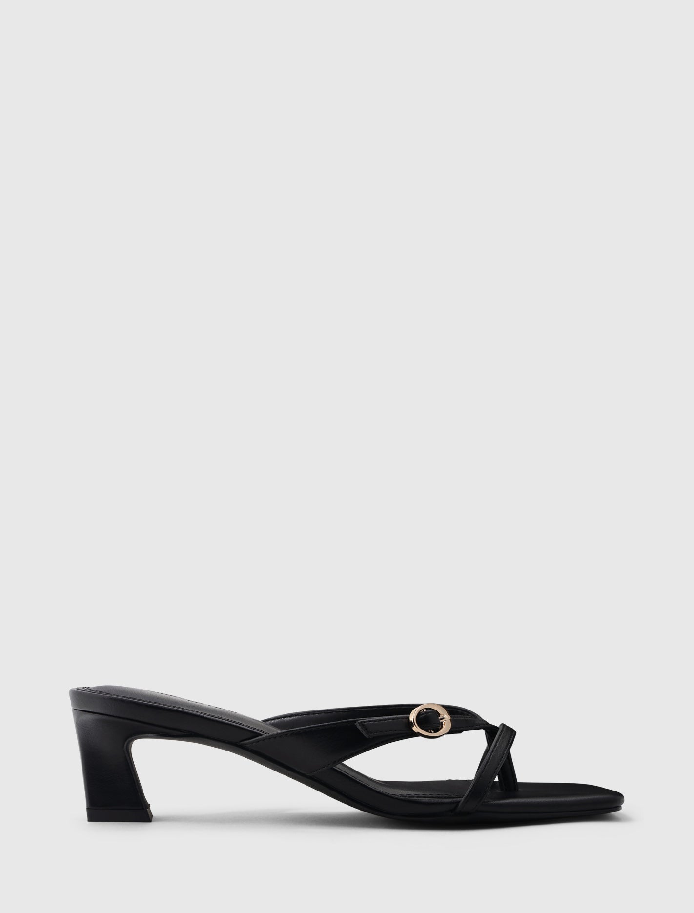 Belinda Buckle Detail Thong Heeled Sandal Black Forever New
