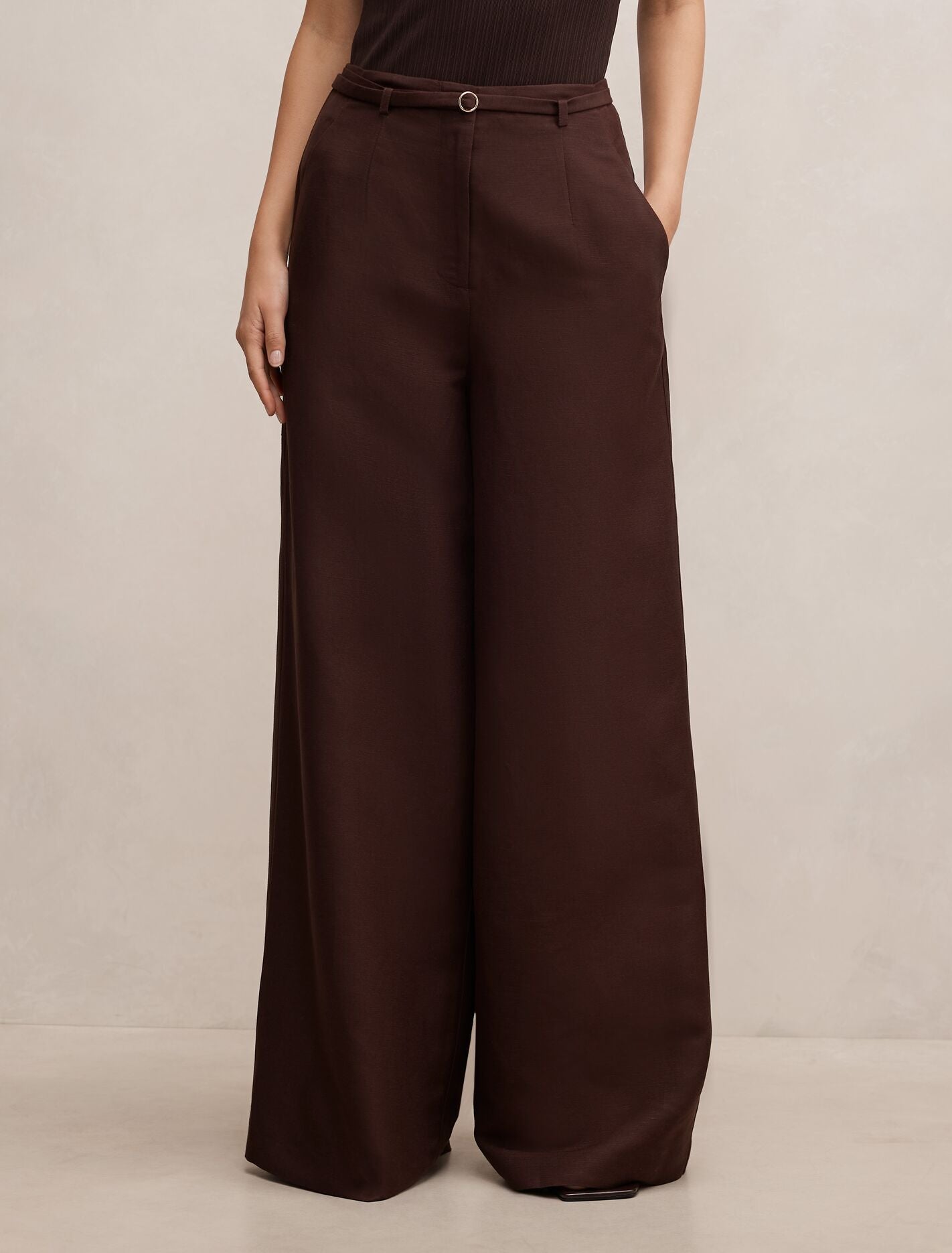 Matilda Linen Blend Wide Leg Pants Chocolate Freckle Forever New