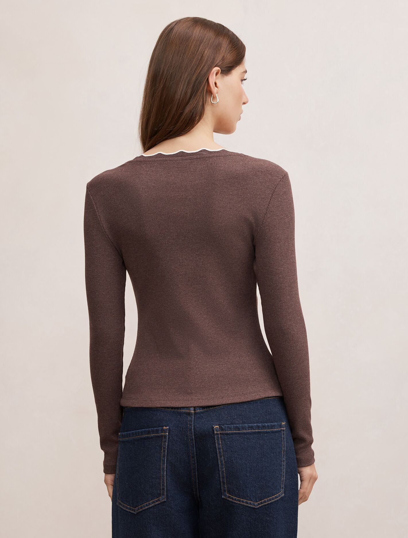 Rebecca Scallop Long Sleeve Top Forever New