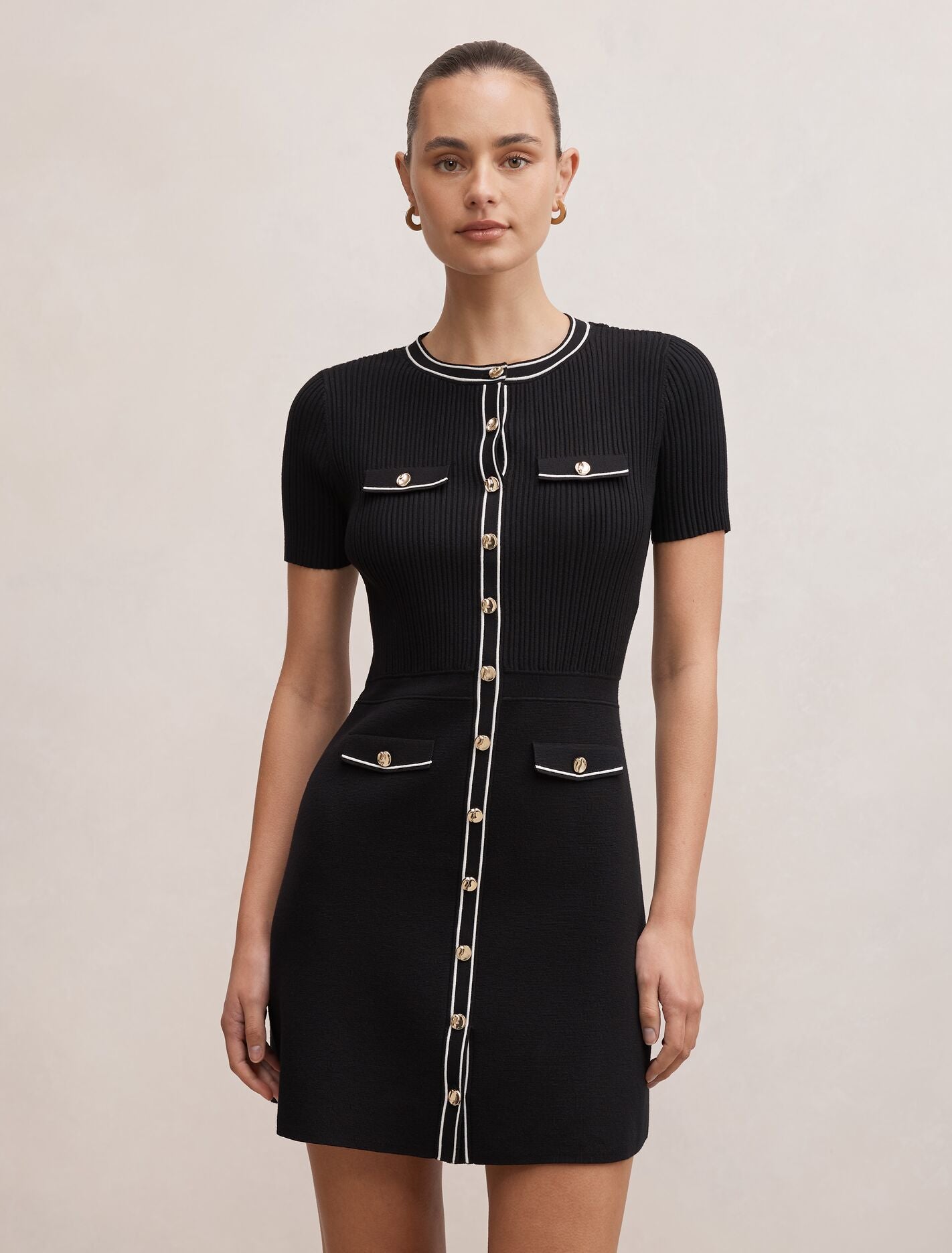 Isobella Tipped Knit Mini Dress Mono Forever New