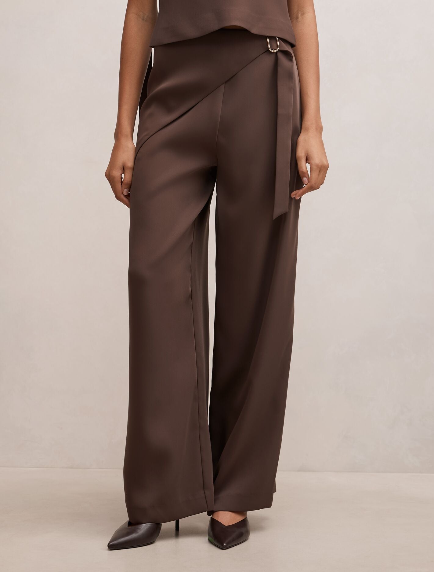 Wrenna Wrap Pants Mocha Brown Set Forever New
