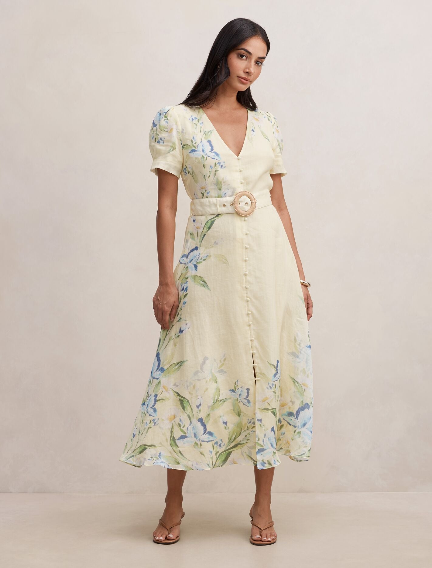 Calissa V-Neck Short Sleeve Midi Dress Light Halifax Floral Forever New