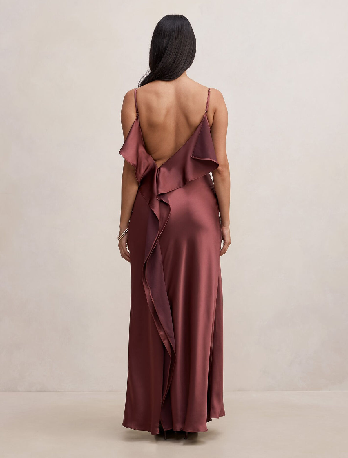 Allora Ruffle Back Satin Maxi Dress Forever New