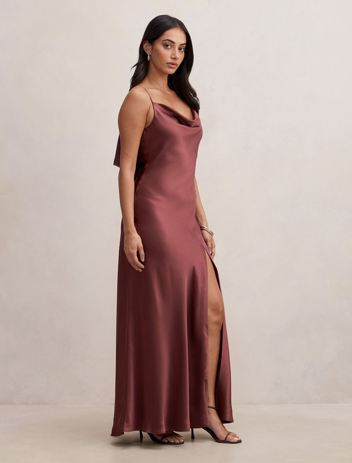 Allora Ruffle Back Satin Maxi Dress Forever New