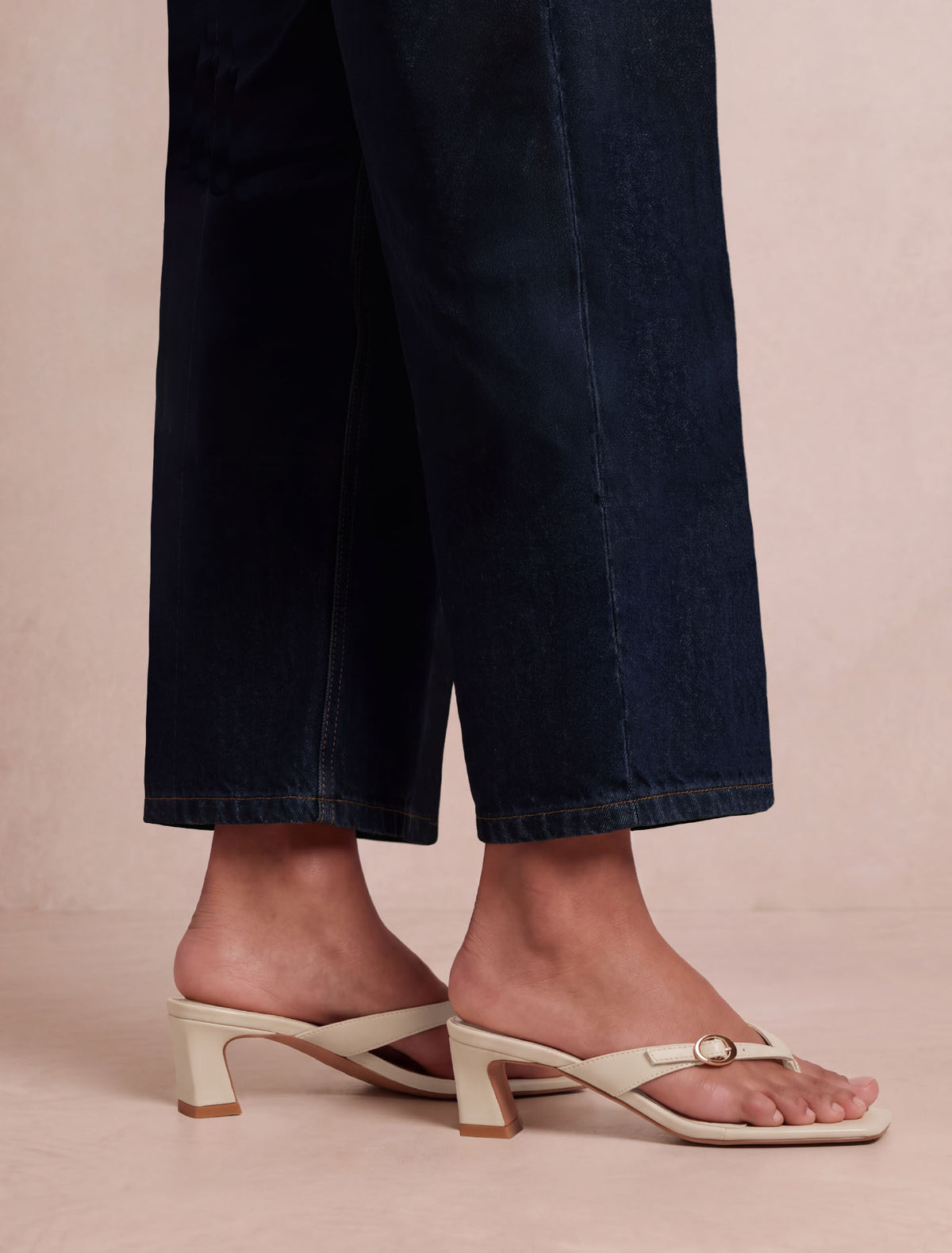 Belinda 2 Buckle Detail Thong Heeled Sandal Forever New
