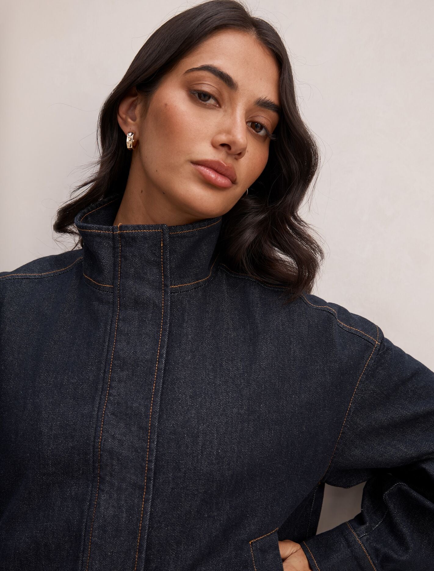 Lola Funnel Neck Denim Jacket Forever New