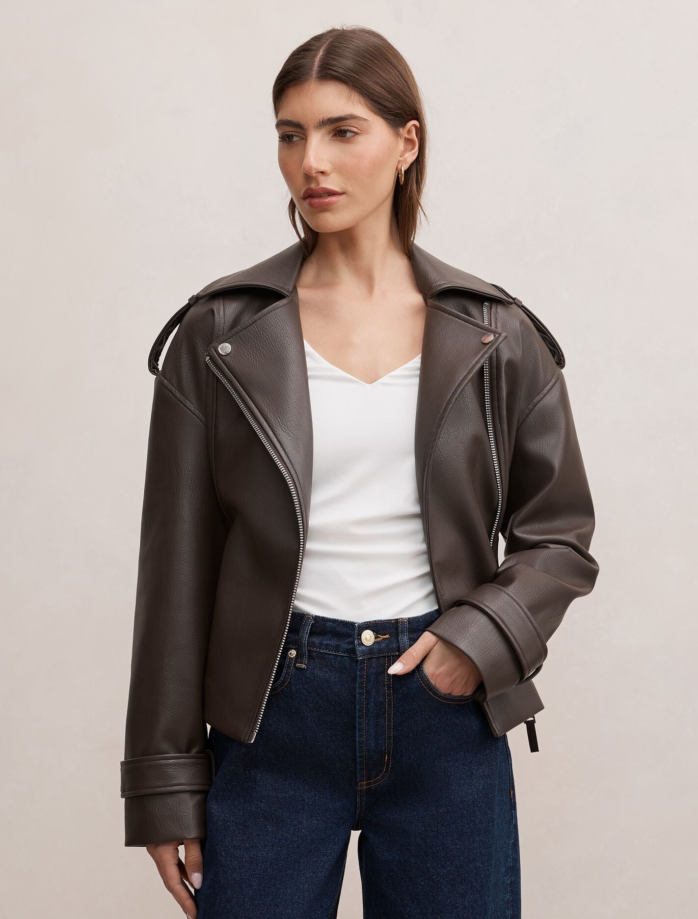Brooklyn Pu Belted Biker Jacket