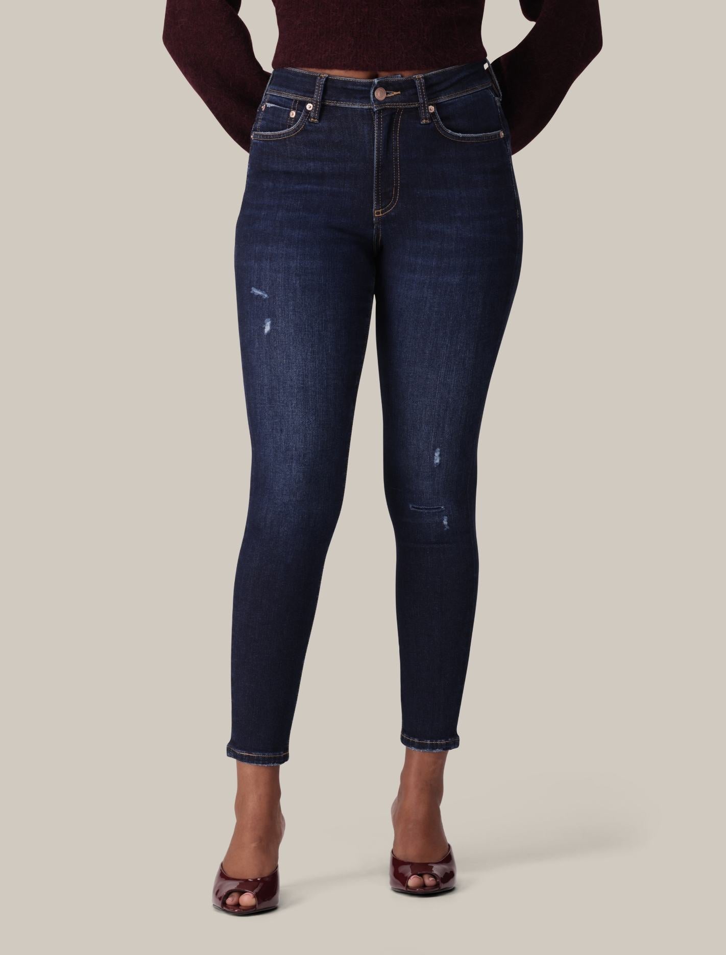 Nala Mid-Rise Dark Ripped Skinny Jeans Dark Wash Forever New