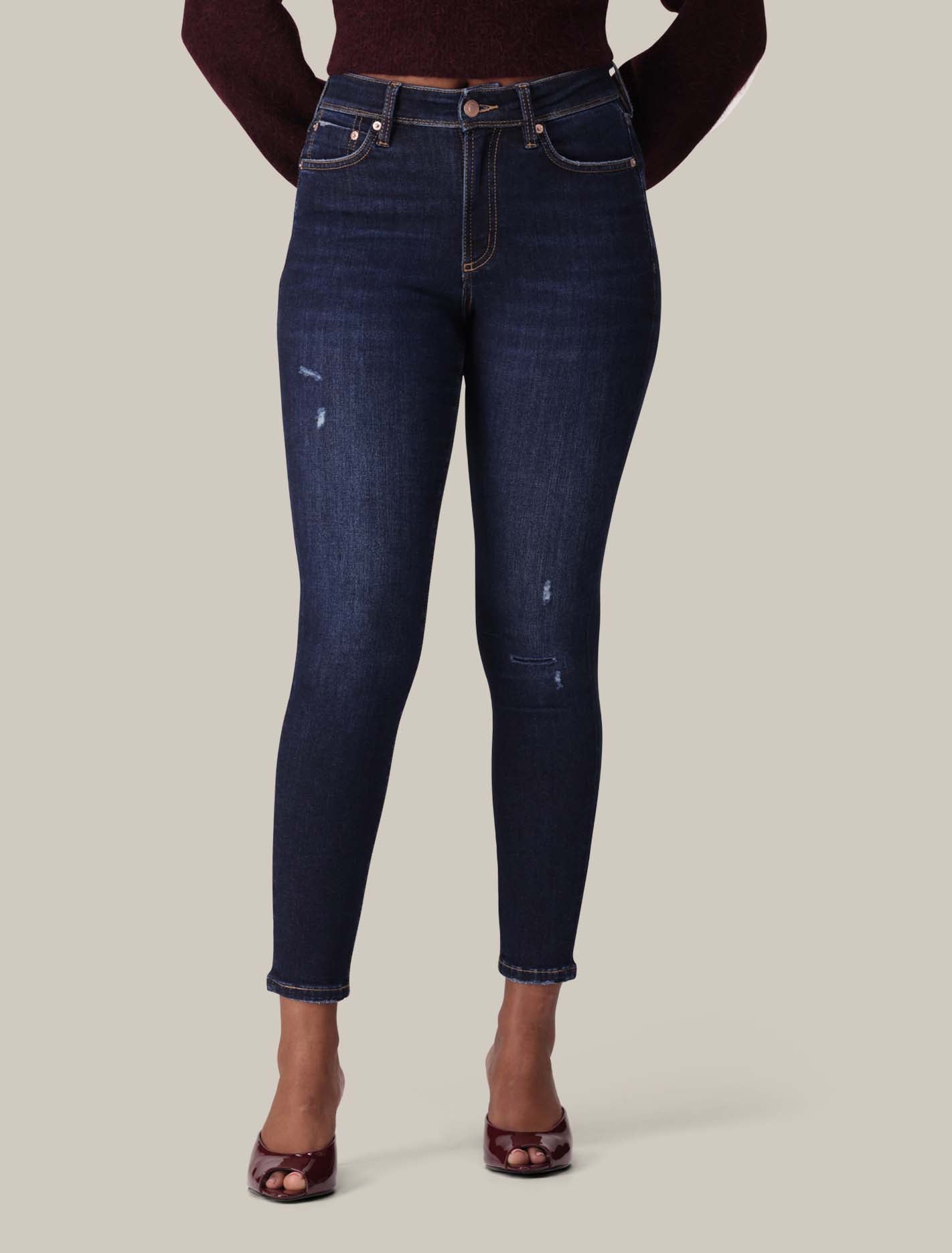 Nala Mid-Rise Dark Ripped Skinny Jeans Dark Wash Forever New