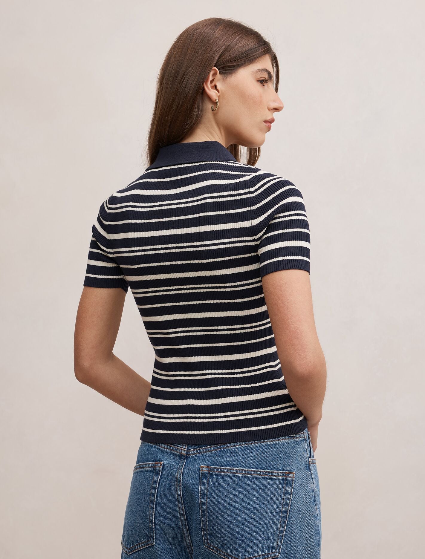 Sasha Striped Knit Polo T-Shirt Forever New