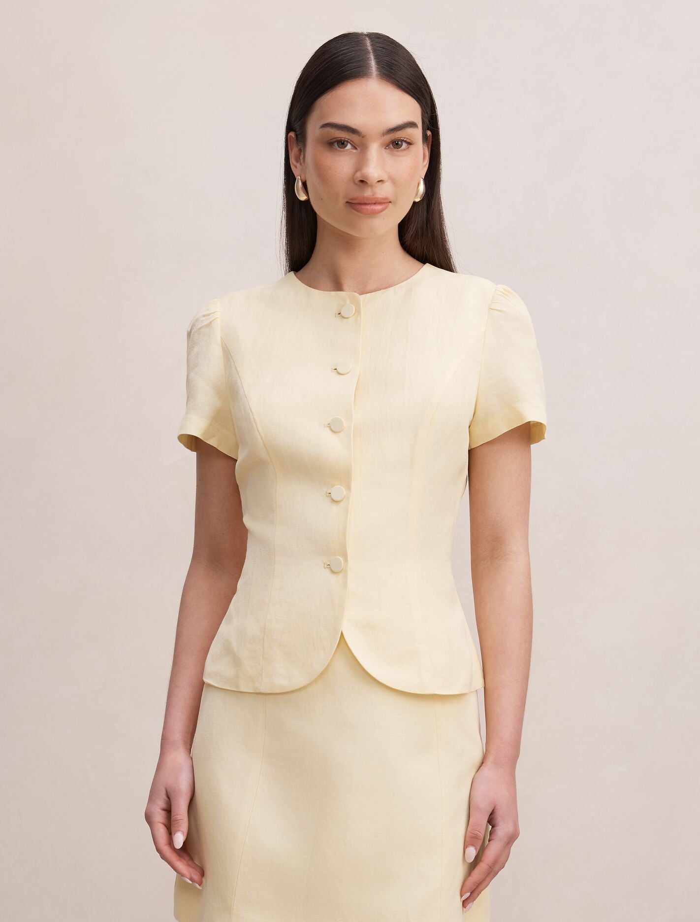 Cartia Button Down Top Butter Yellow Set Forever New