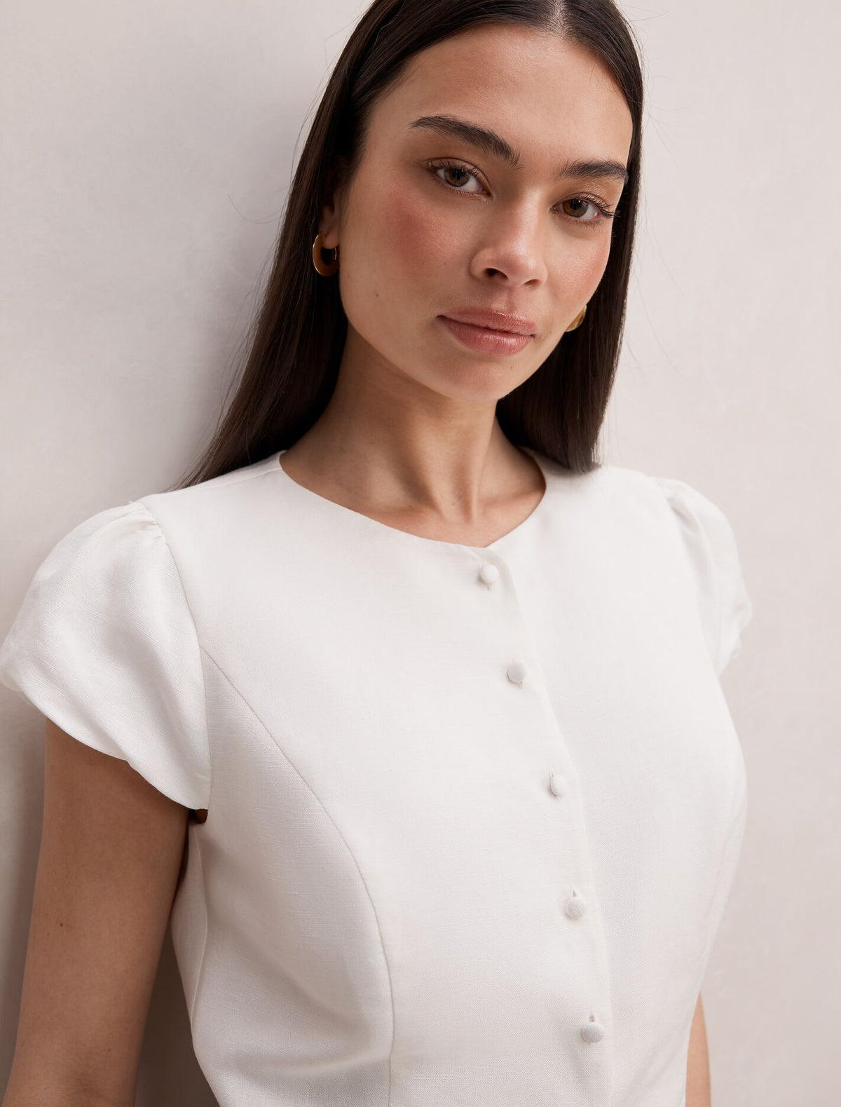 Ella Button Up Linen Top Forever New