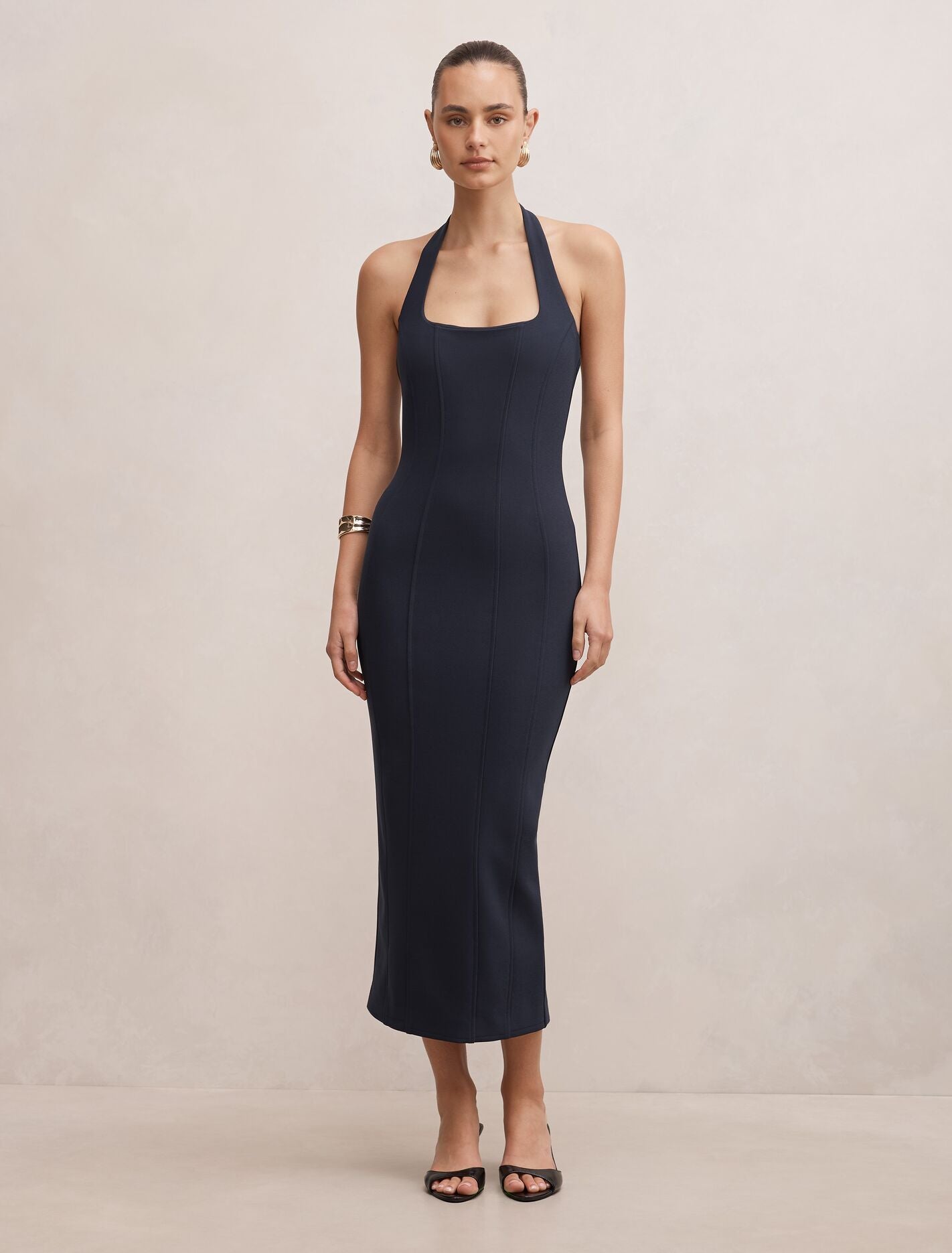 Gina Halter Bodycon Midi Dress Navy Forever New
