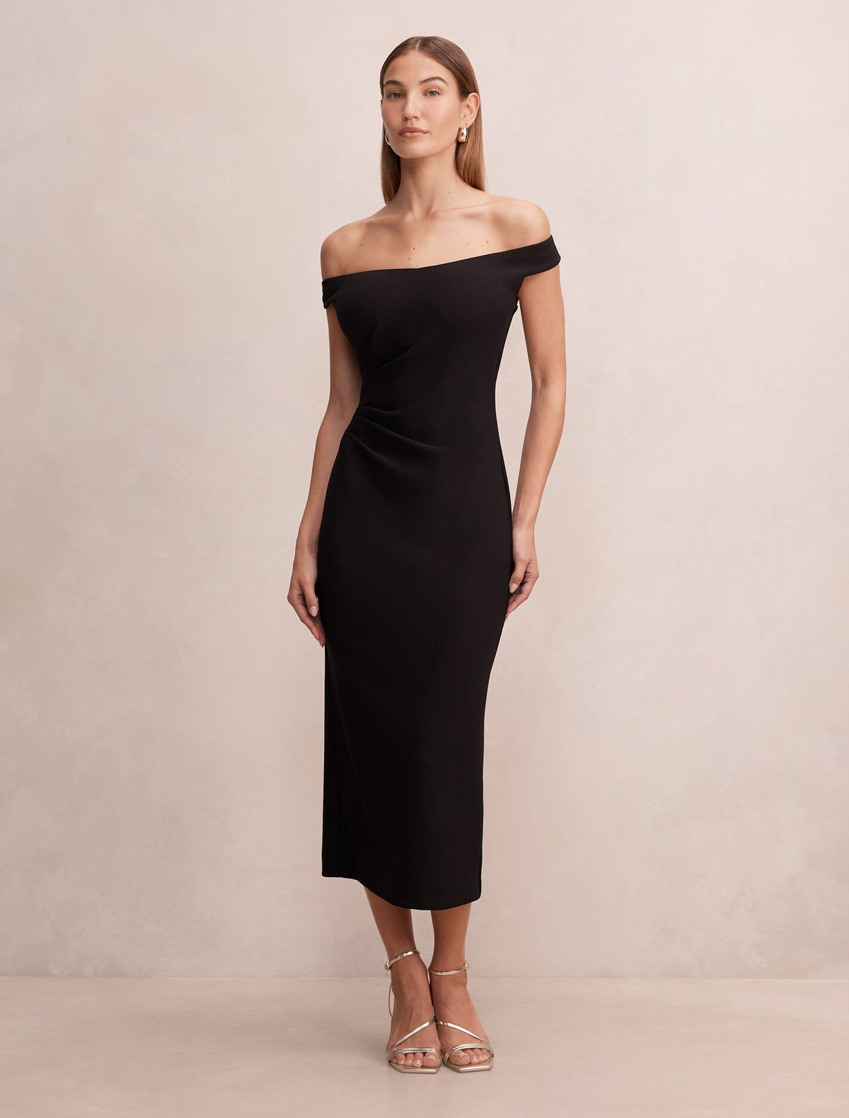 Zaria Off Shoulder Bodycon Midi Dress Black Forever New