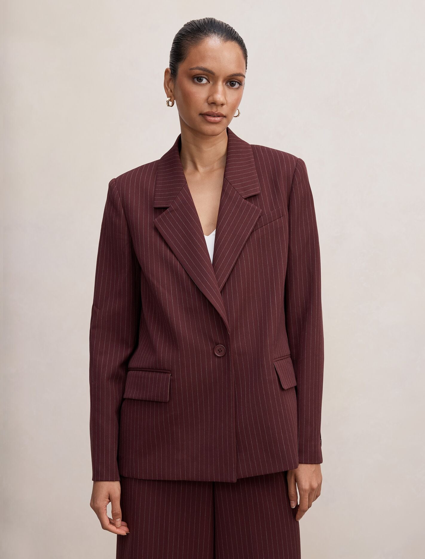 Paloma Petite Single Breasted Blazer Berry Pinstripe Suit Forever New