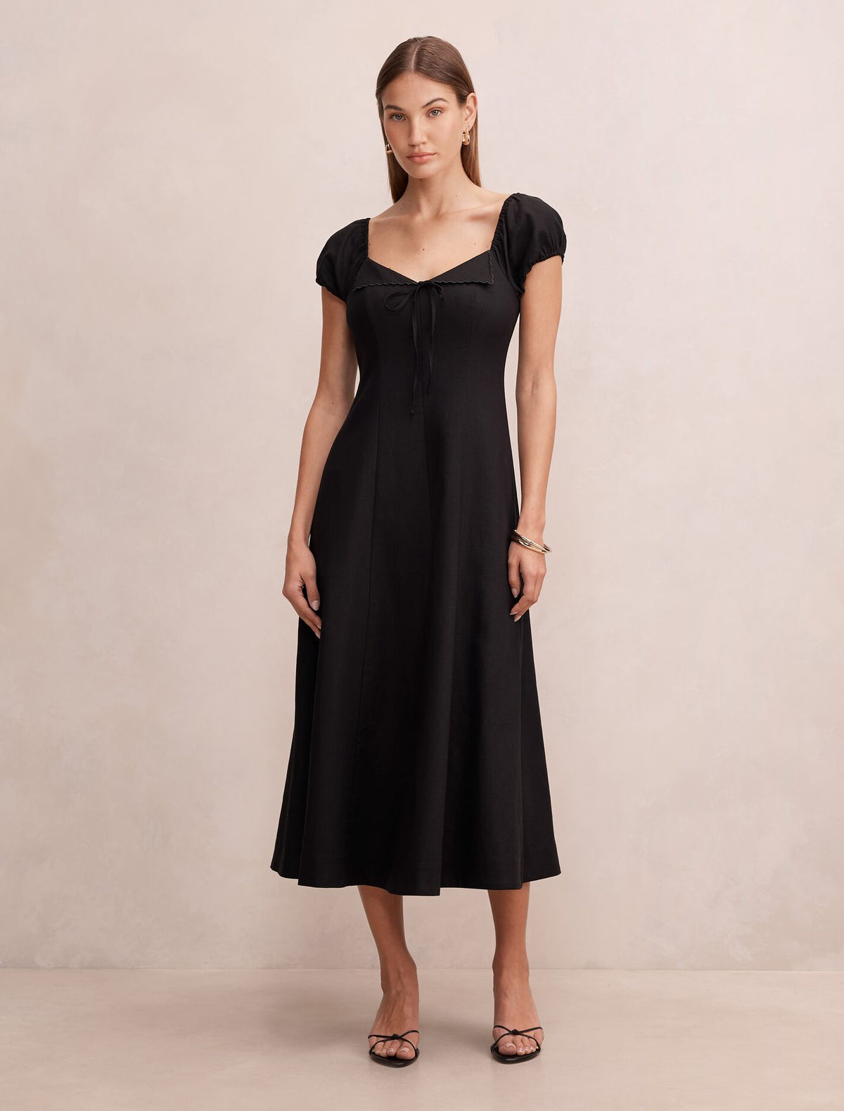 Portia Folded Collar Linen Midi Dress