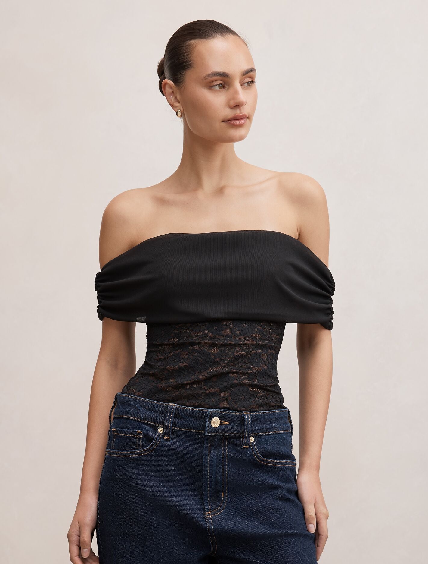 Lily Lace Bardot Top Black Forever New