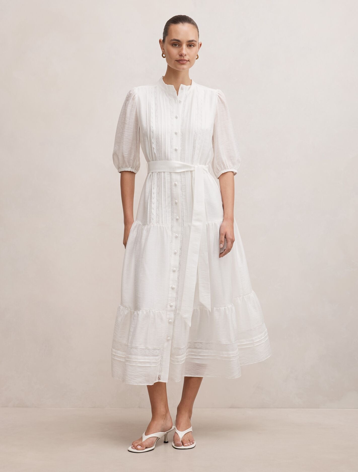 Rachel Short Sleeve Trim Midi Dress Porcelain Forever New