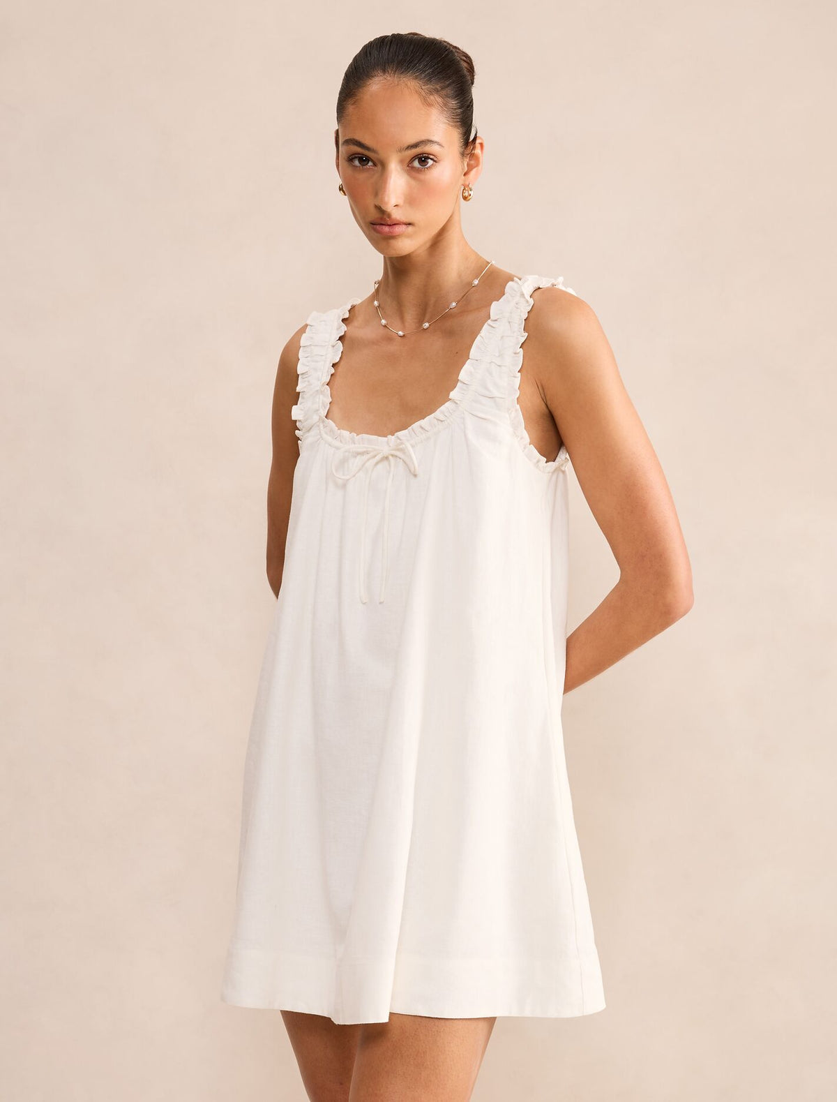 Vivi Smock Linen Mini Dress Forever New