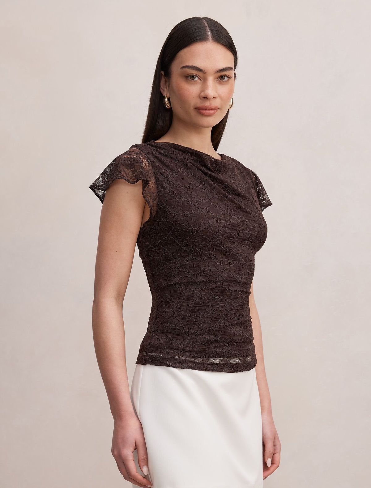 Hyacinth Lace Flutter Sleeve Top Forever New