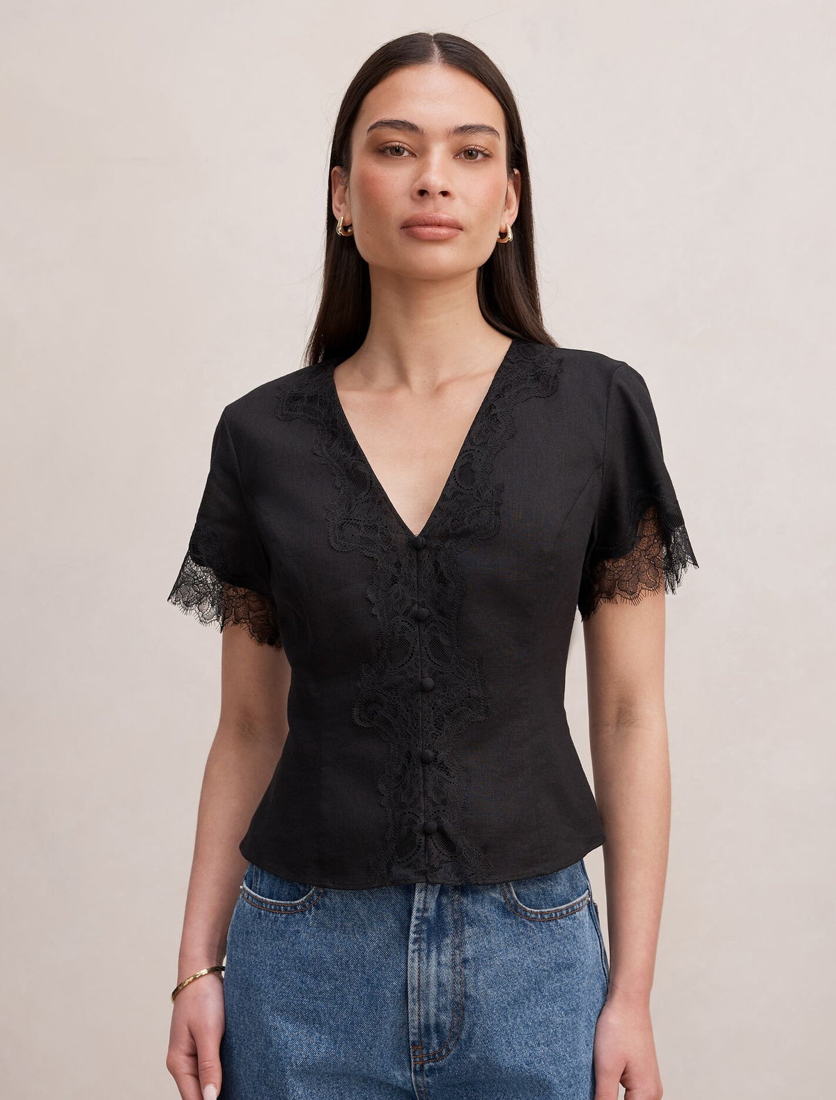 Ingrid Lace Trim Blouse Black Forever New
