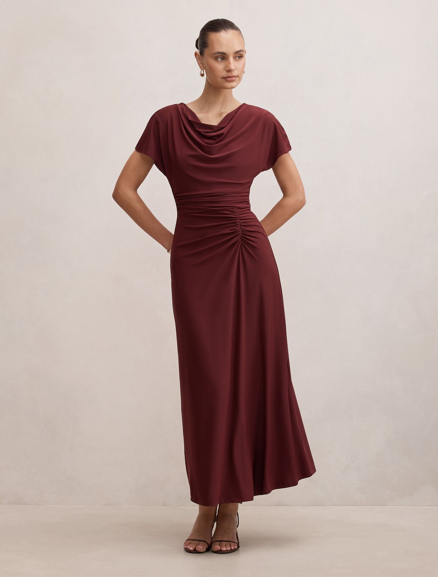 Tahnee Ruched Waist Midi Dress Plum Fig Forever New