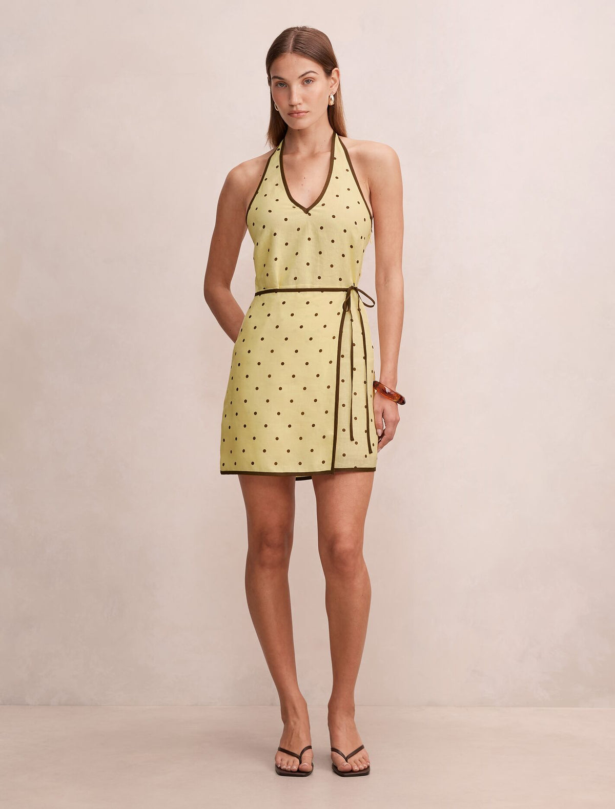 Ava Wrap Halter Linen Mini Dress Forever New