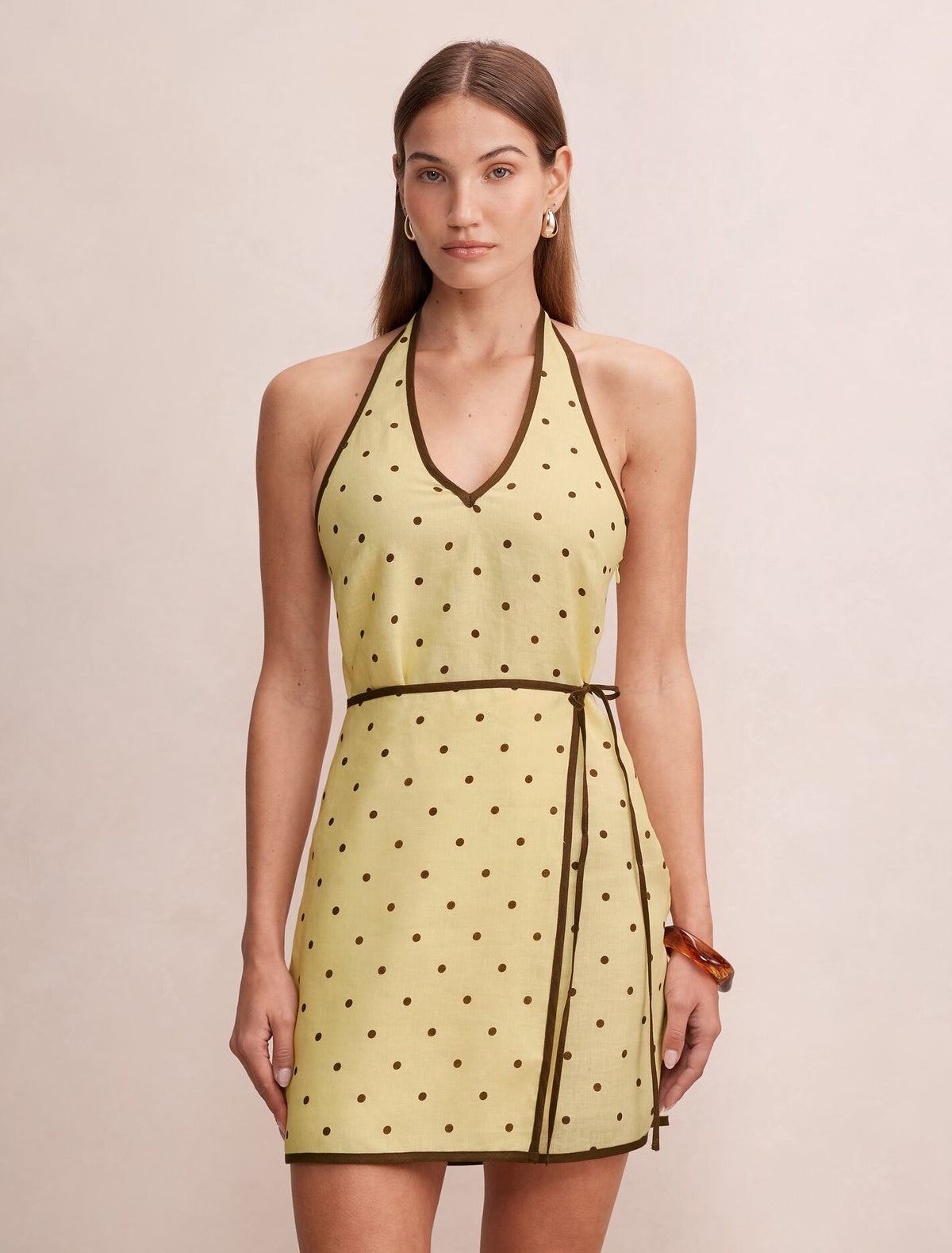 Ava Wrap Halter Linen Mini Dress Forever New