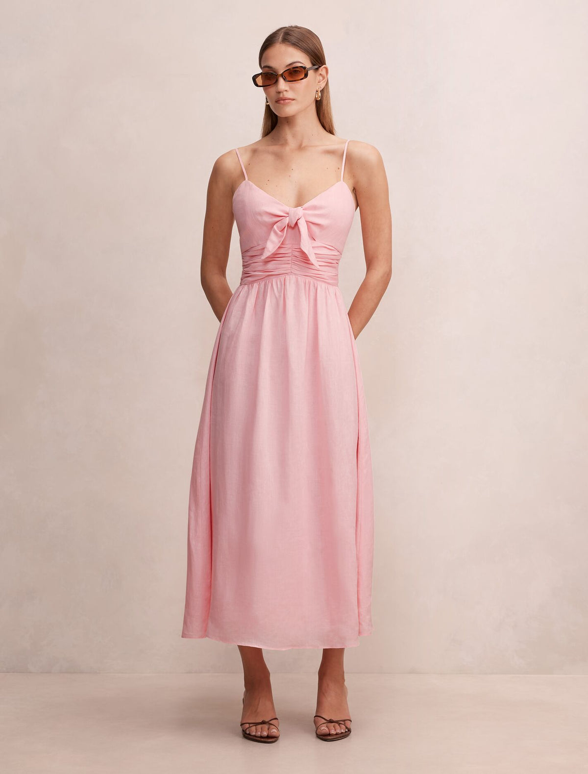 Isabella Tie Front Linen Midi Dress Forever New