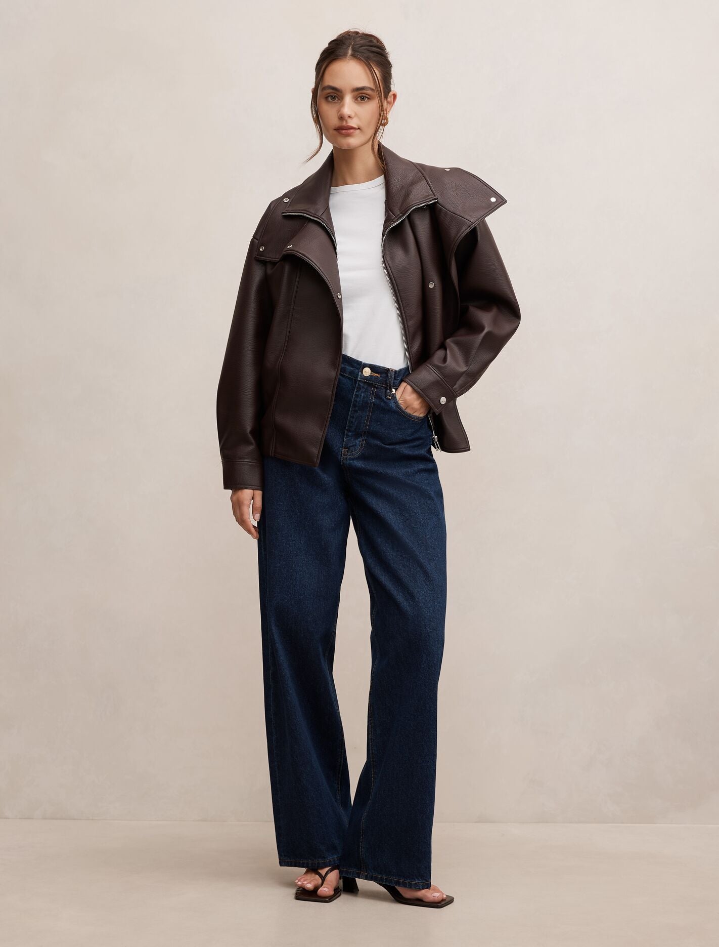 Bex Double Funnel Neck Pu Jacket Forever New