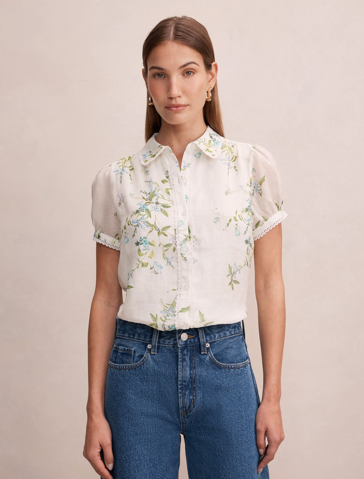 Posie Lace Detail Blouse Light Glade Floral Forever New