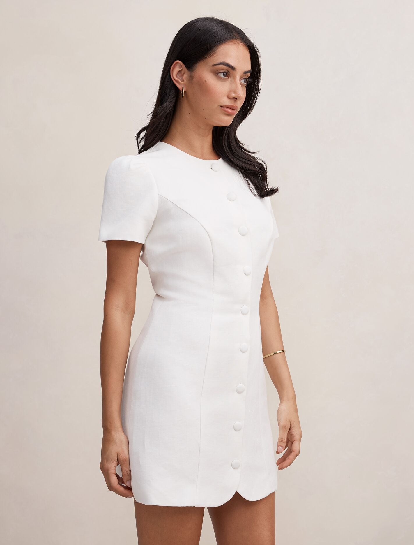 Elinda Button Up Linen Mini Dress Forever New