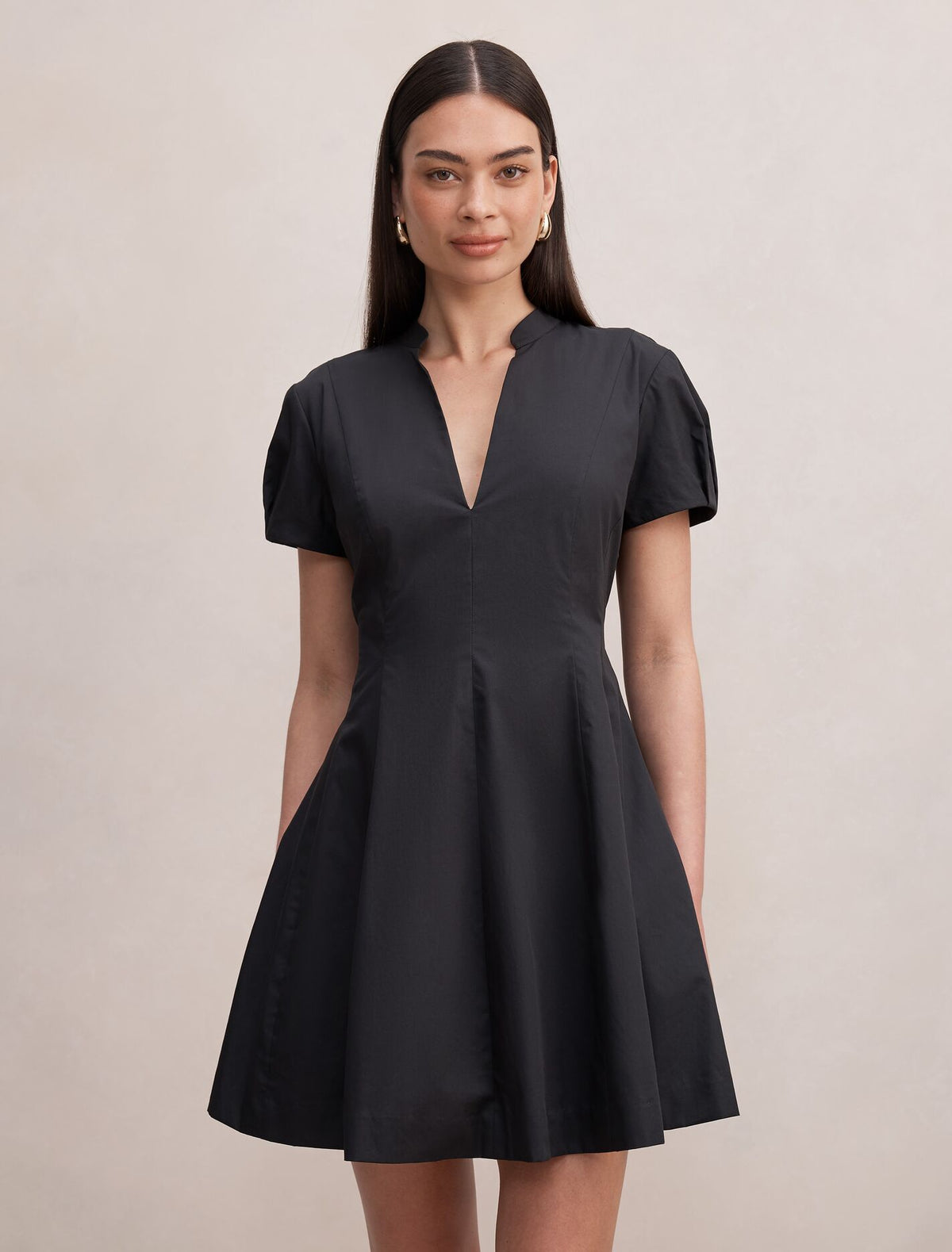 Clover Puff Sleeve Mini Dress Black Forever New
