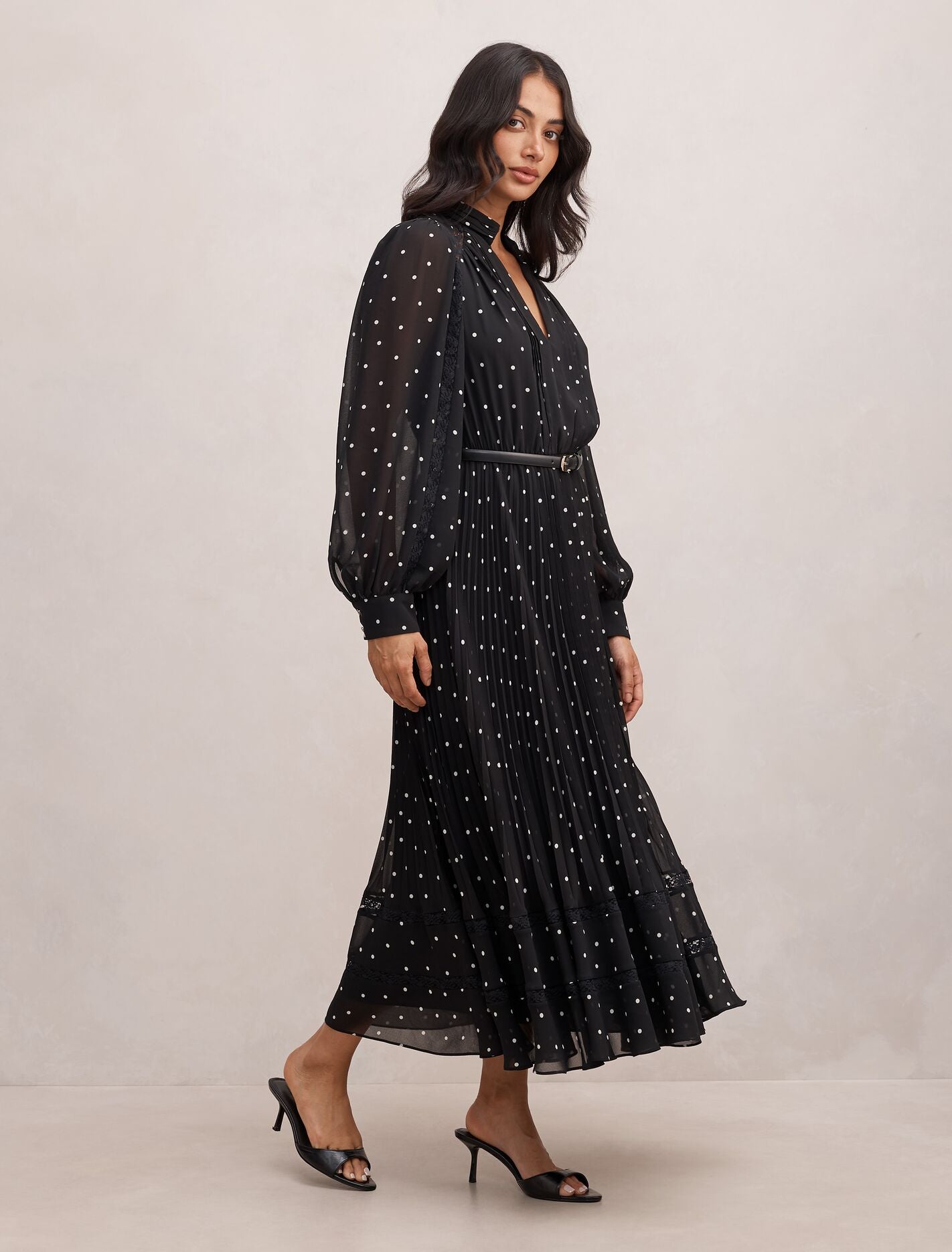 Clara Pleated Lace Trim Midi Dress Forever New