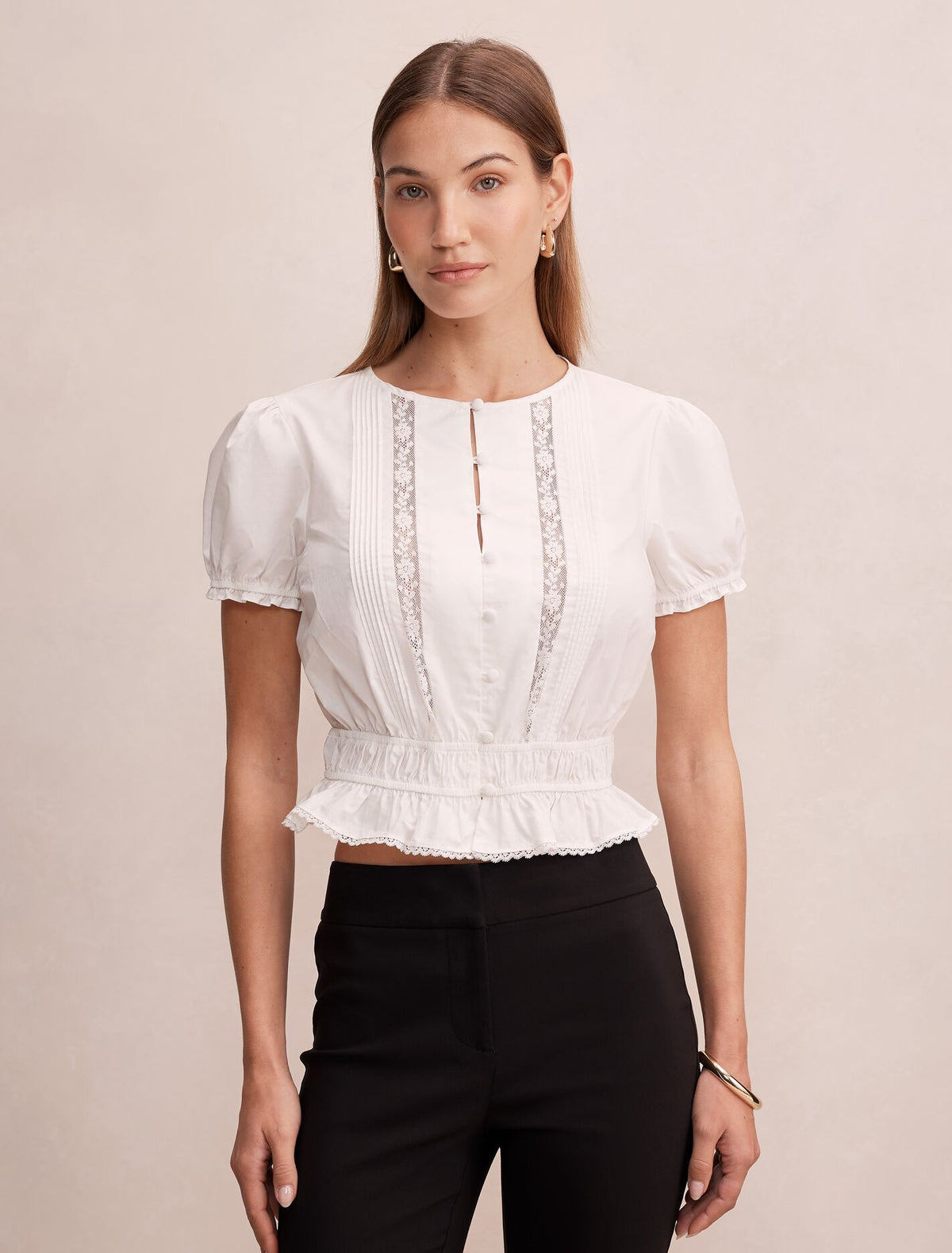 Delta Lace Pintuck Blouse Porcelain Forever New