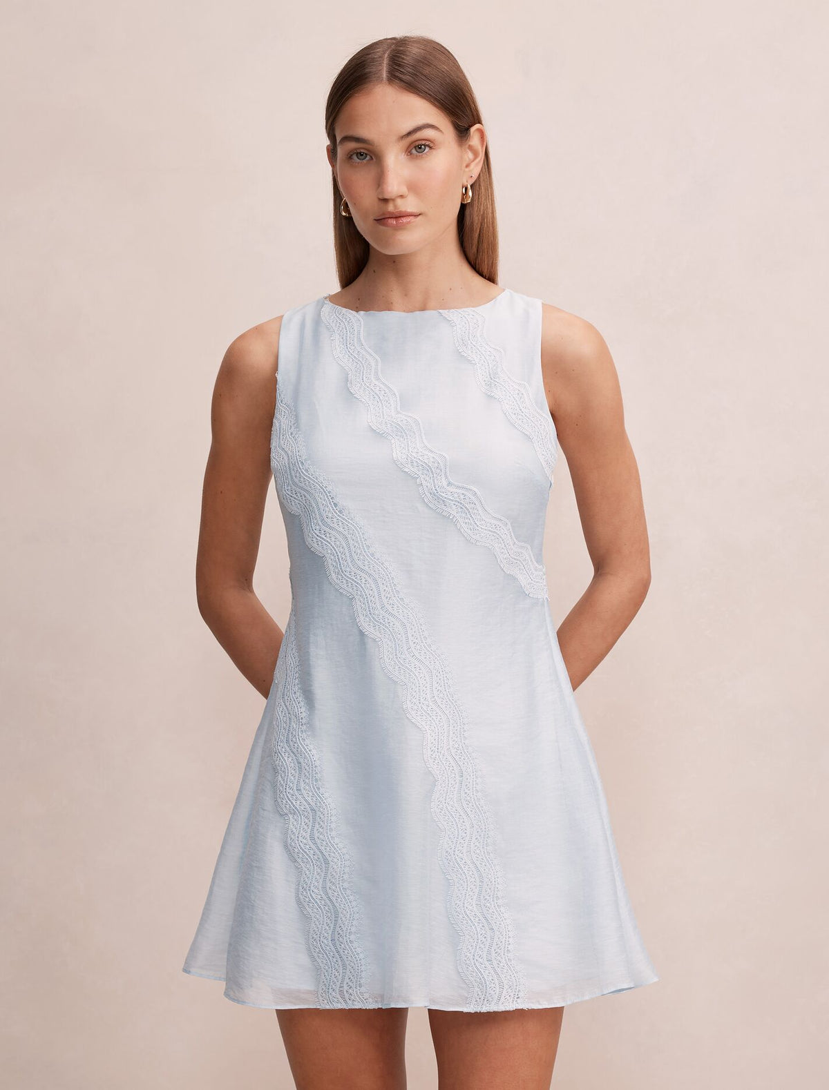 Hannah Lace Detail Mini Dress Bluebell Forever New