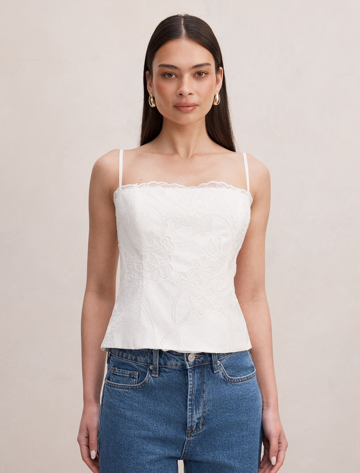 Hannah Lace Corset Top Porcelain Forever New