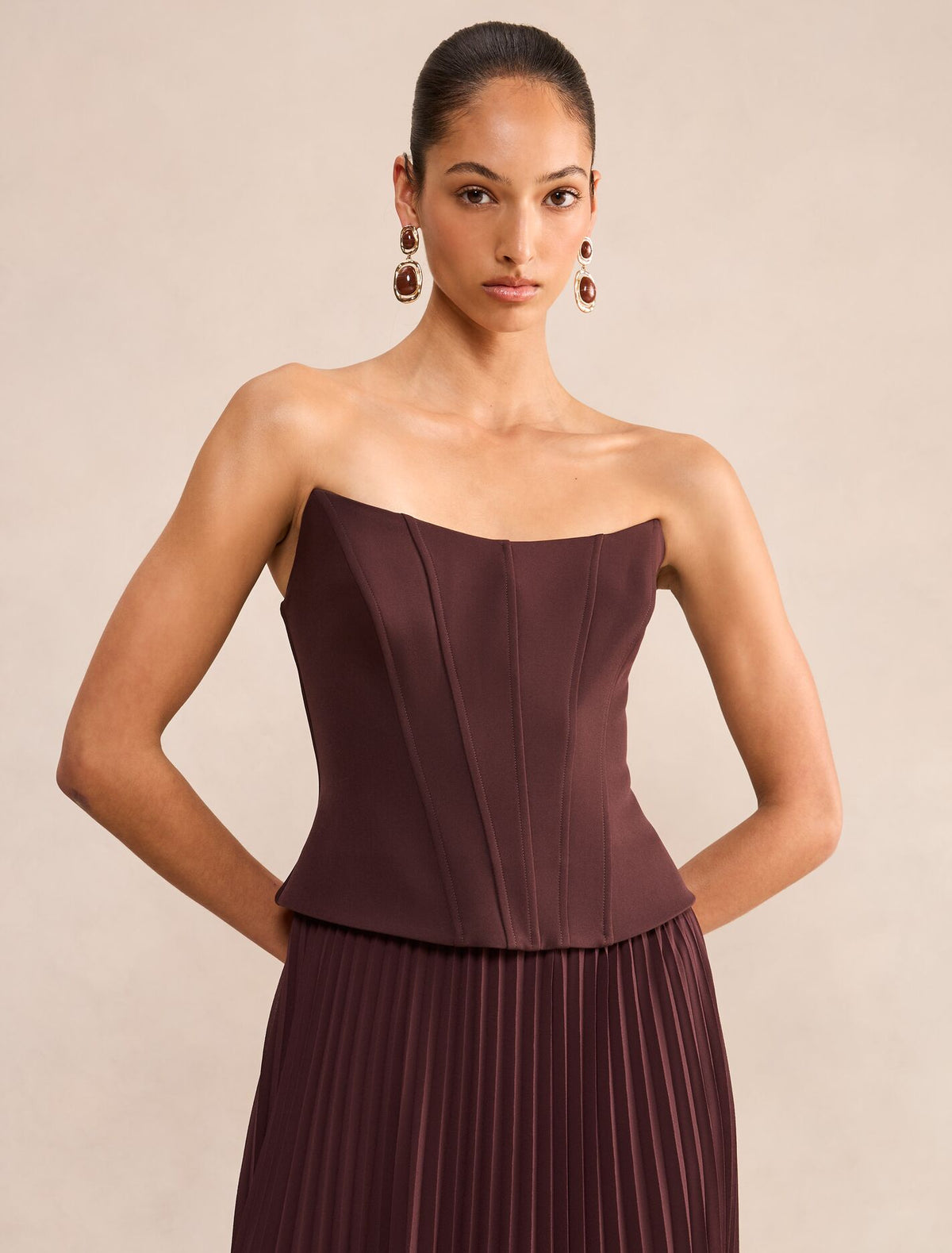 August Pleated Corset Midi Dress Forever New
