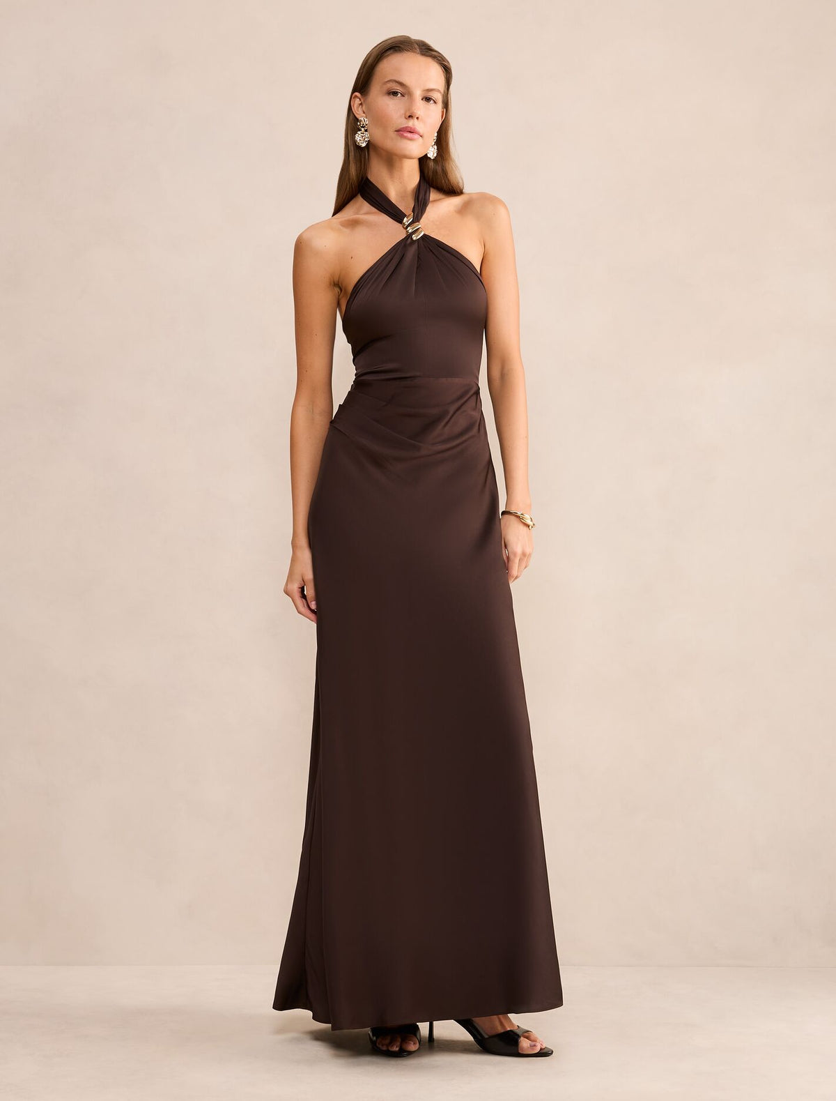 Mariposa Halter Neck Maxi Dress Chocolate Freckle Forever New