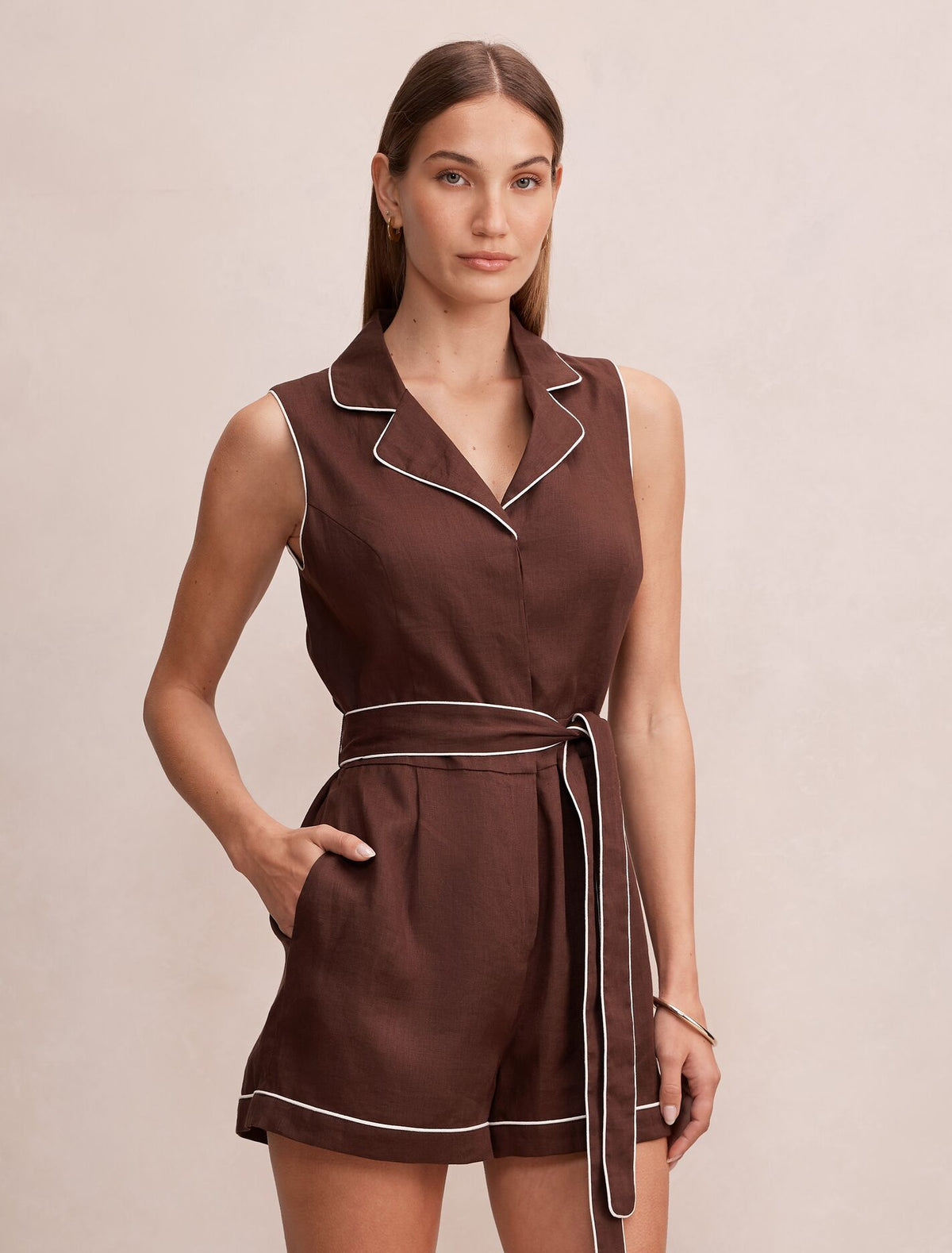 Claire Collared Linen Playsuit Forever New
