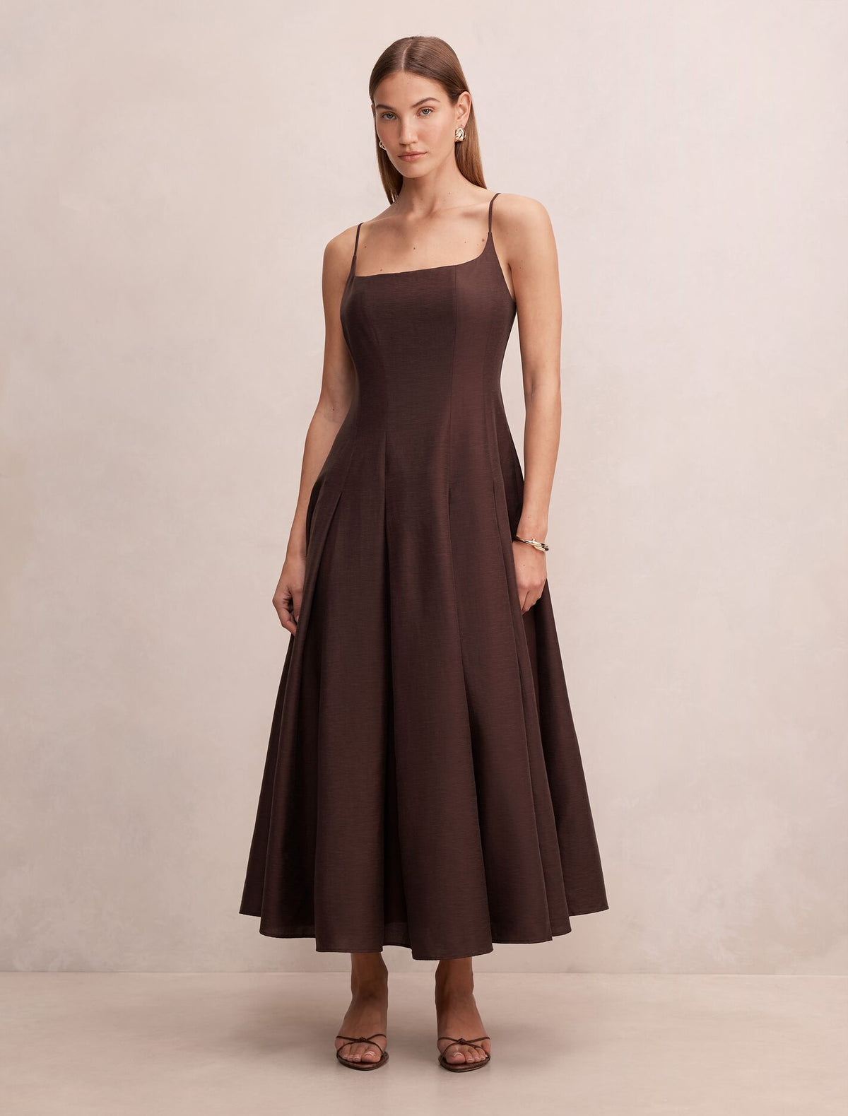 Emery Panel Midi Dress Chocolate Freckle Forever New