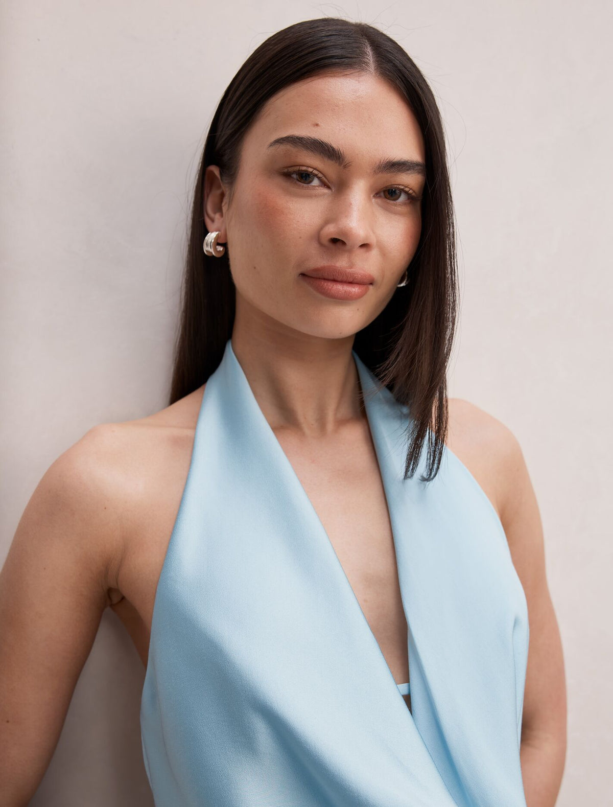 Becca Cowl Halter Satin Dress Forever New