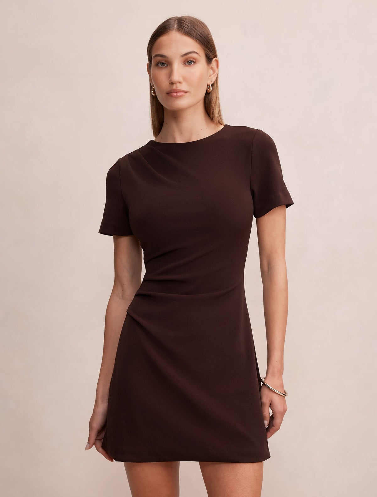 Jenny Tucked Mini Dress Dark Chocolate Forever New