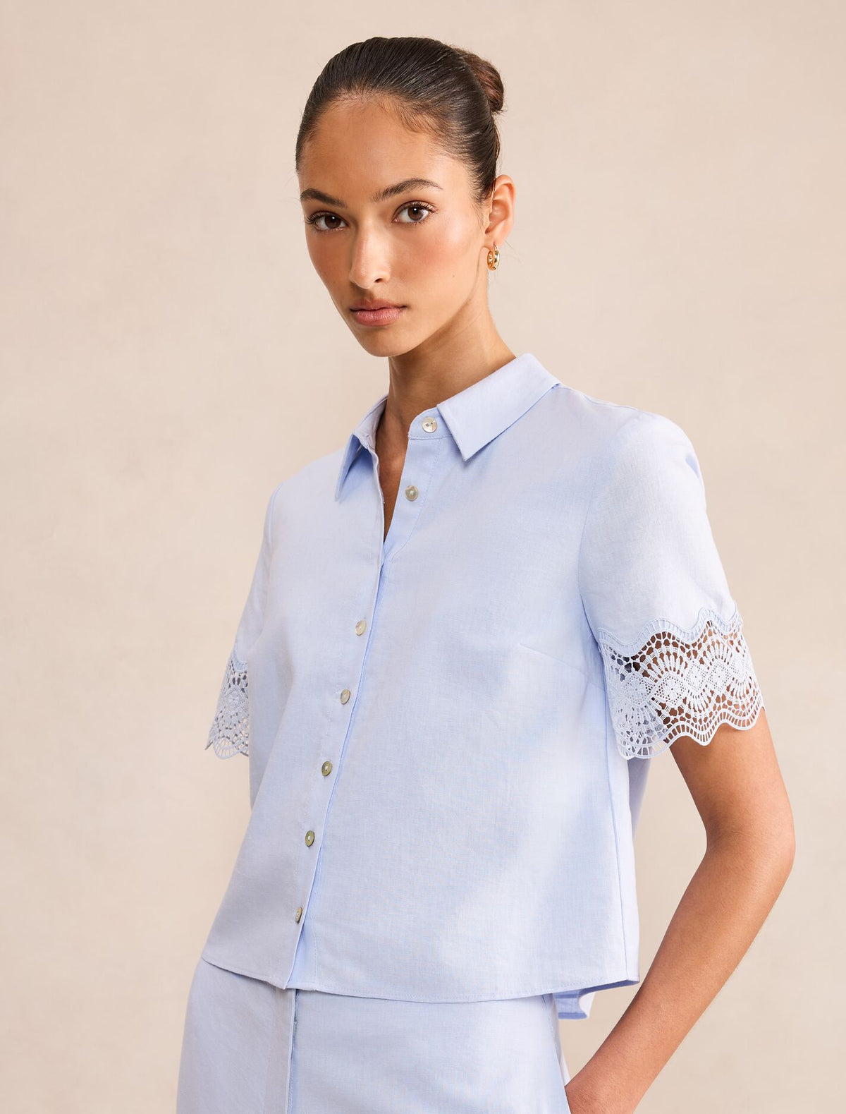 Freya Lace Trim Linen Shirt Forever New