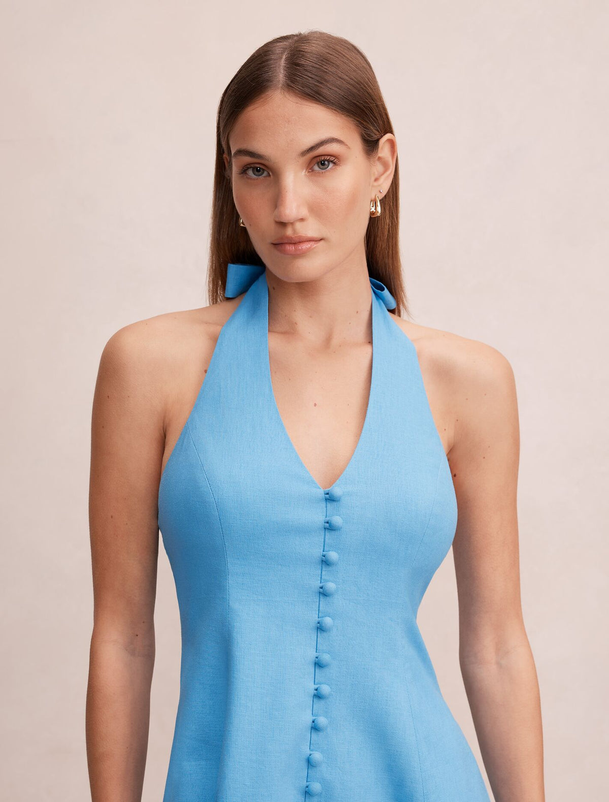 Ina Button Front Halter Mini Dress Forever New