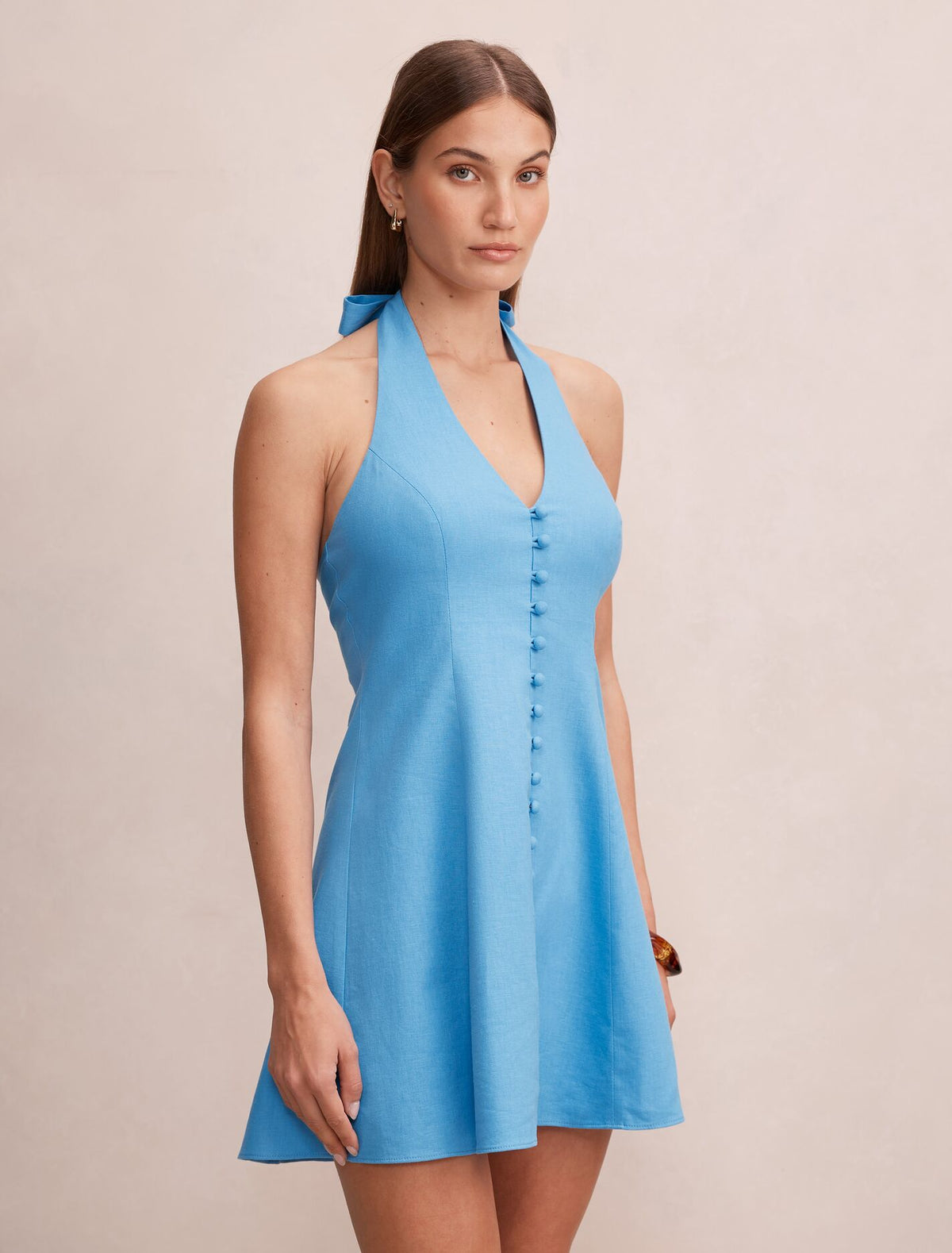 Ina Button Front Halter Mini Dress Forever New